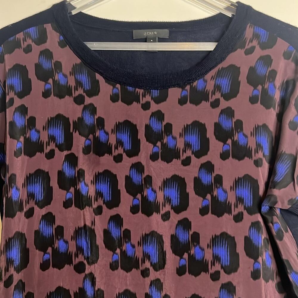 J Crew size S silk and merino wool animal print long sleeve scoop neck top - Picture 2 of 8
